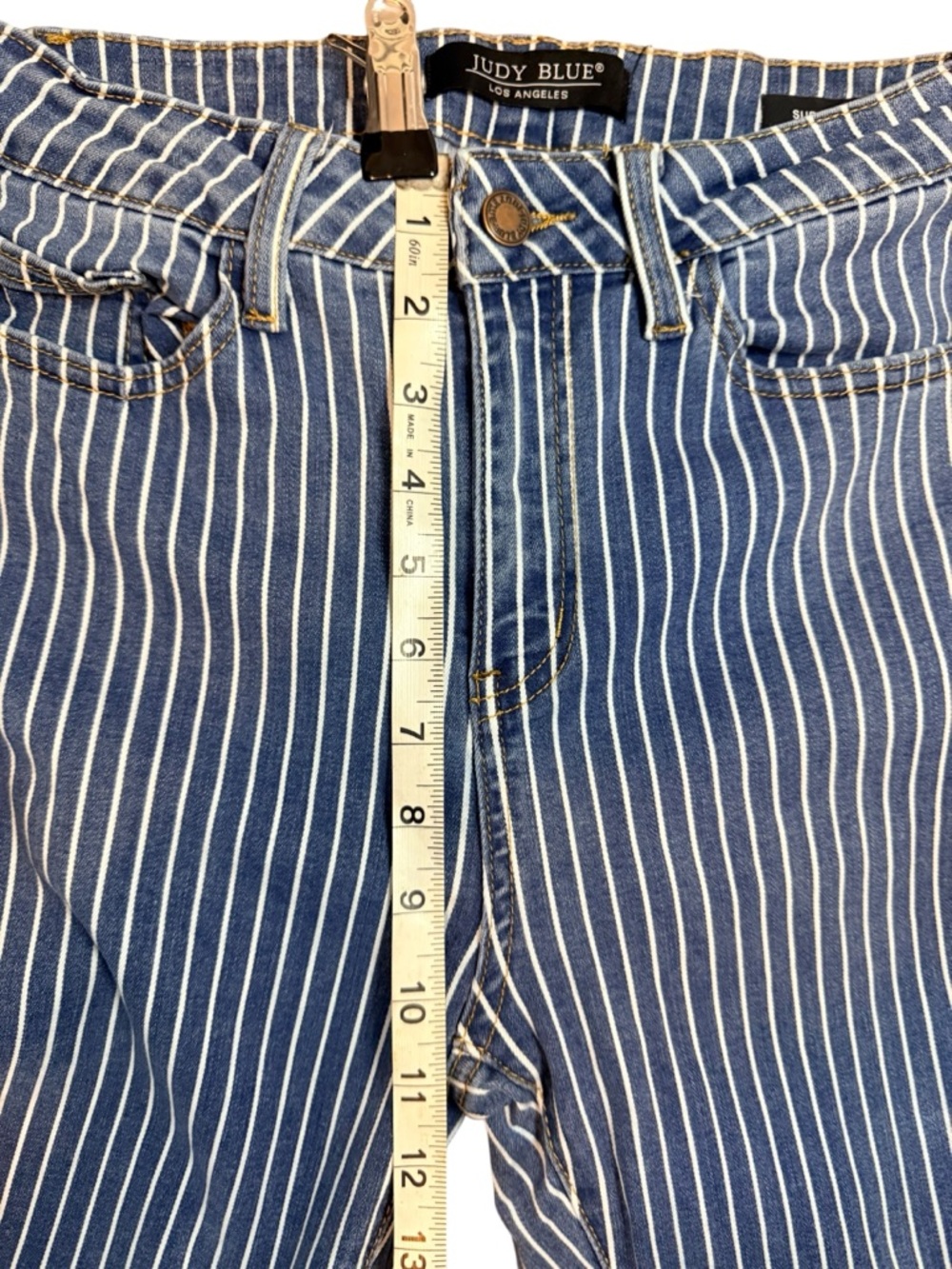 Judy Blue Striped Super Flare Jeans Size 5/27 High Rise Boho Retro Stretch Denim - Picture 5 of 9